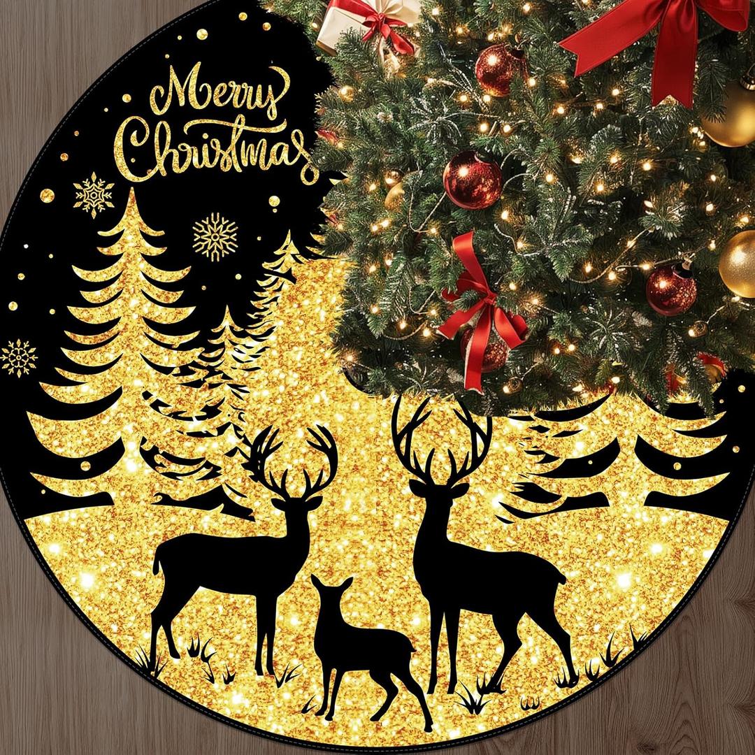 48 Inch Black Gold Christmas Tree Skirt Merry Christmas Tree Skirt with Snowflake Reindeer Elk Glitter Gold Short Plush Tree Mat for Winter Holiday Home Room Xmas Decorations Supplies
Brand: Woosytoo
