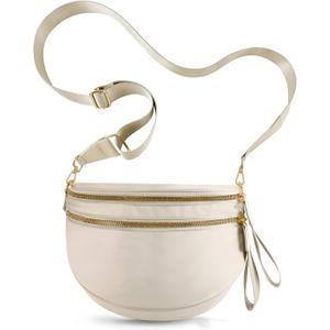 Checkered Crossbody Bags for Women, Large Nylon Bum Bags Plus Size Fanny Pack Sling Bag Belt Bag for Women Travel, Pure Beige