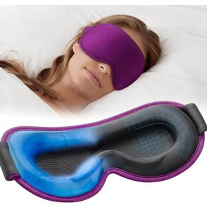 Weighted Cooling Sleep Mask, 6oz 3D Blackout Eye Mask for Sleeping, Contoured Gel Eye Mask, Adjustable Strap, Eyelash Friendly Sleep Mask for Relaxation, Anxiety Relief Items, Naps, Travel, Purple