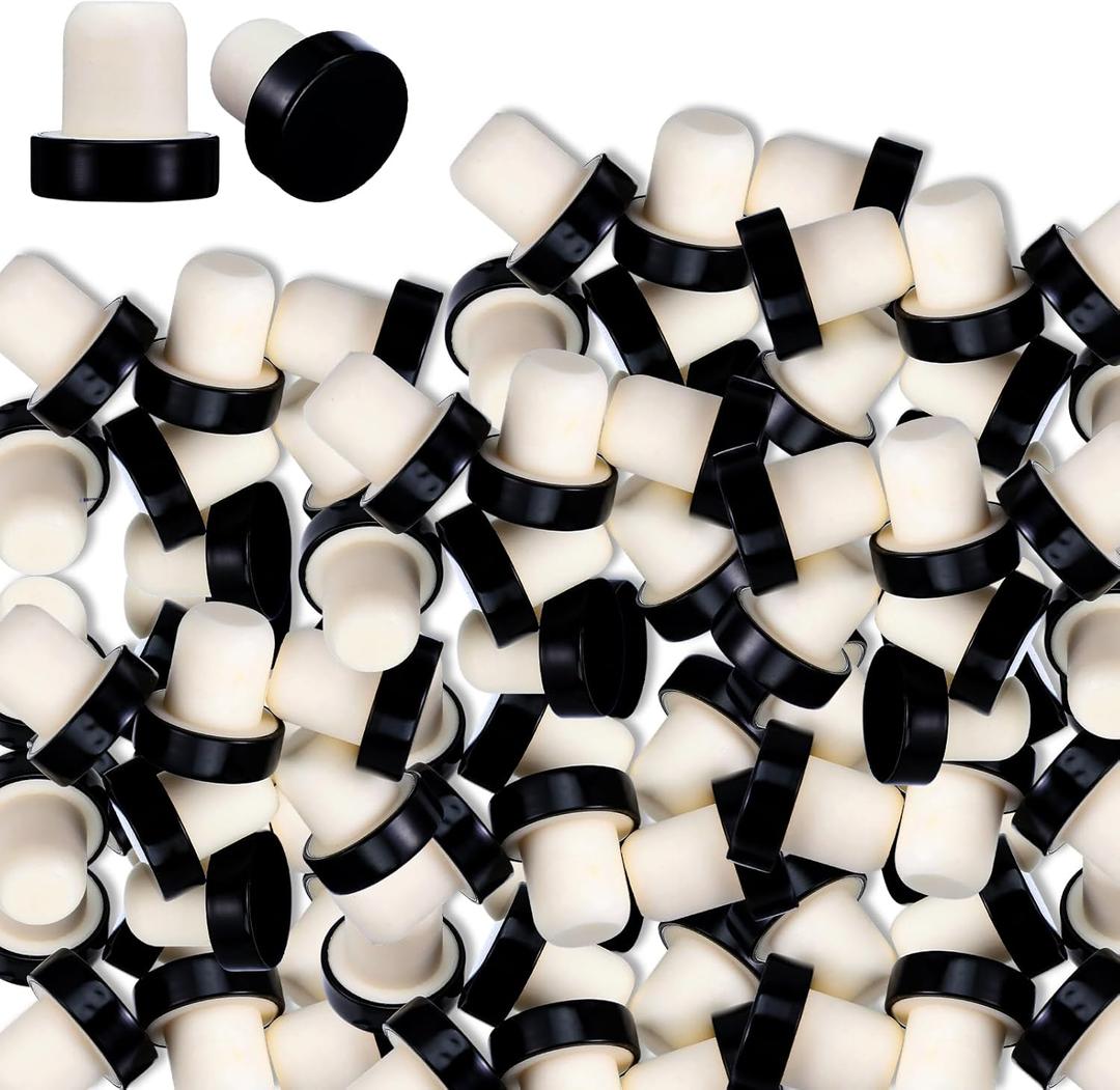 100 Pieces T-shaped Stopper Cork Wine Bottle Stoppers Reusable Wine Sealing Plug for Beer Bottles DIY Craft(Black)
