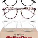 IBOANN Chic & Comfy Blue Light Glasses for Women - 3-Pack Round Frames, Screen-Ready Style with UV Protection Coating (*A1 Light Black & Leopard & Transparent)