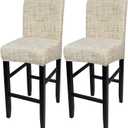 SearchI Bar Stool Covers Set of 2, Stretch Washable Barstool Seat Covers, Counter Height Chair Covers for Kitchen Dining Room Cafe (Beige Linen-Look Print)