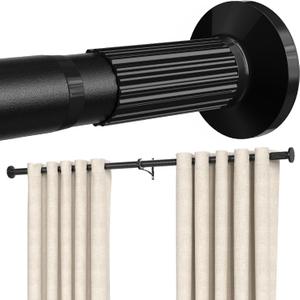 AIZESI Black Tension Curtain Rod 51-144In (4.25-12Ft), Extra Long No-Drill Adjustable Rod for Window Bathroom Shower Patio, Heavy Duty Spring Tension Rod, Never Rust Easy Install, 1.26In Diameter