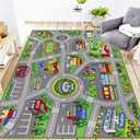 Kids Rug 6'6" x 5'0" City Life Playmat Area Rug Car City Map Washable Traffic Road Educational Learning Nursery Rug Carpet for Children Playroom Living Room Bedroom Classroom Decor Green