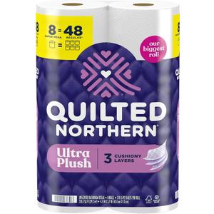 Quilted Northern Ultra Plush Toilet Paper, 8 Super Mega Rolls = 48 Regular Rolls, 3X Thicker*, 3 Ply Soft Toilet Tissue