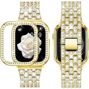Supoix Compatible with Apple Watch Band 38/40/41/42/44/45/46/49mm+ Case, Women Jewelry Bling Diamond Rhinestone Replacement Metal Bands & 2 Pack PC Protector Case for iWatch Ultra 3/2/1 Series 11/10/9/8/7/6/5/4/3/2/1/SE (Silver)