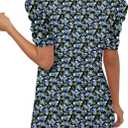 ONLYSHE Women's Summer Floral Shirts Ladies Casual V Neck Tunic Tops Henly Puff Sleeve Blouse for Leggings (XXL)