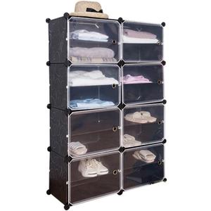 AGASY Shoe Rack, 24 Tiers Shoe Storage Cabinet 48 Pair Plastic Shoe Shelves Organizer for Closet Hallway Bedroom Entryway (Black Transparent, 8 Cubes)
