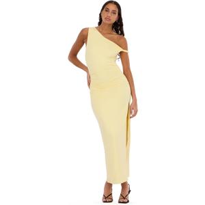 Forever 21 Women's Maxi Dress with Side Ruching Detail and High Neckline, Yellow, L