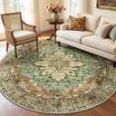 RELEANY Area Rugs 6ft Washable Non-Slip, Floral Vintage Distress Print Pattern Medallion Carpet for Living Room Bedroom Dining Room, Brick Red Rust Neutral Brown Burnt Orange