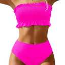 Tempt Me Women Bandeau High Waisted Bikini Sets Smocked Swimsuit Strapless Two Piece Bathing Suit,Medium Size