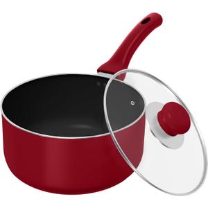 Utopia Kitchen Detachable handle Nonstick Saucepan with Glass Lid, Multipurpose Use for Home, Kitchen or Restaurant (Red)