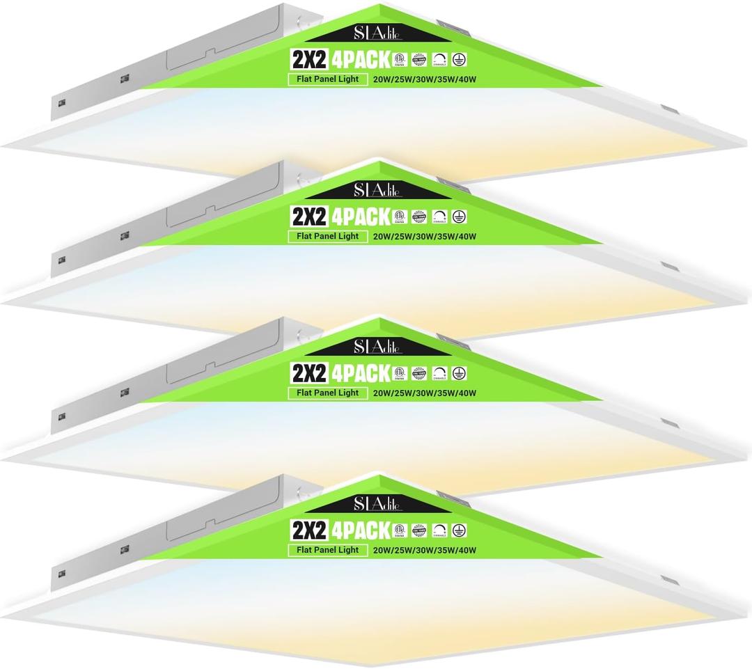 2x2 LED Light Flat Panel 4Pack,40/35/30/25/20W,5 Color Temps 2.7K/3K/3.5K/4K/5K,Dimmable (0-10V) Recessed Drop Ceiling Lights,5200 LM Fixture Flush Mount Ceiling for Office Kitchen Garage ETL-4Pack