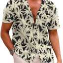 Corkifux Mens Hawaiian Shirts Button Down Short Sleeve Tropical Beach Summer V Neck Palm Tree Shirt (Large)