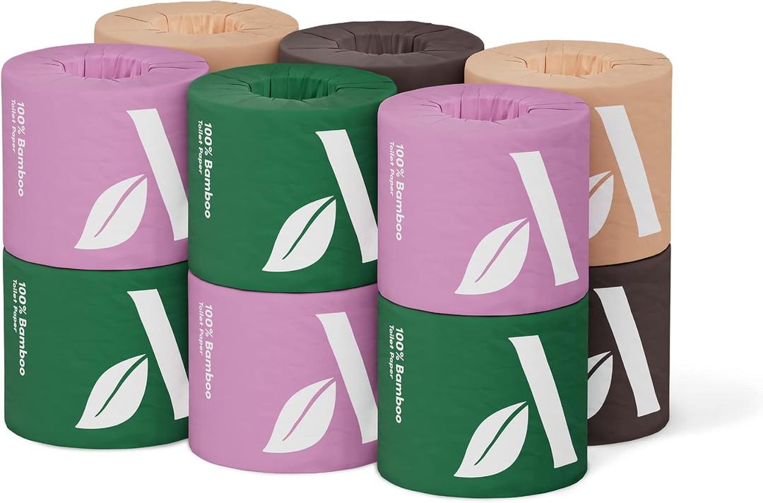 100% 3-ply Bamboo Toilet Paper, Unscented, 12 Rolls, 350 Sheets Per Roll,, Plastic-Free, Green