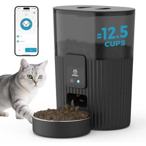 PAPIFEED Automatic Cat Feeder 3.5L/15 Cup 2.4G WiFi Pet Feeder for Dog Work with Alexa & Echo Timed Cat Food Dispenser for Remote Feeding with Stainless Steel Bowl up to 10 Meals Per Day with APP