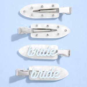 xo, Fetti Bride Beauty Clips - 4 pc | Bachelorette Party, Blue White Bridal Hair Clip, Wedding Get Ready With Me, Bridal Shower Favor, Wedding Accessory