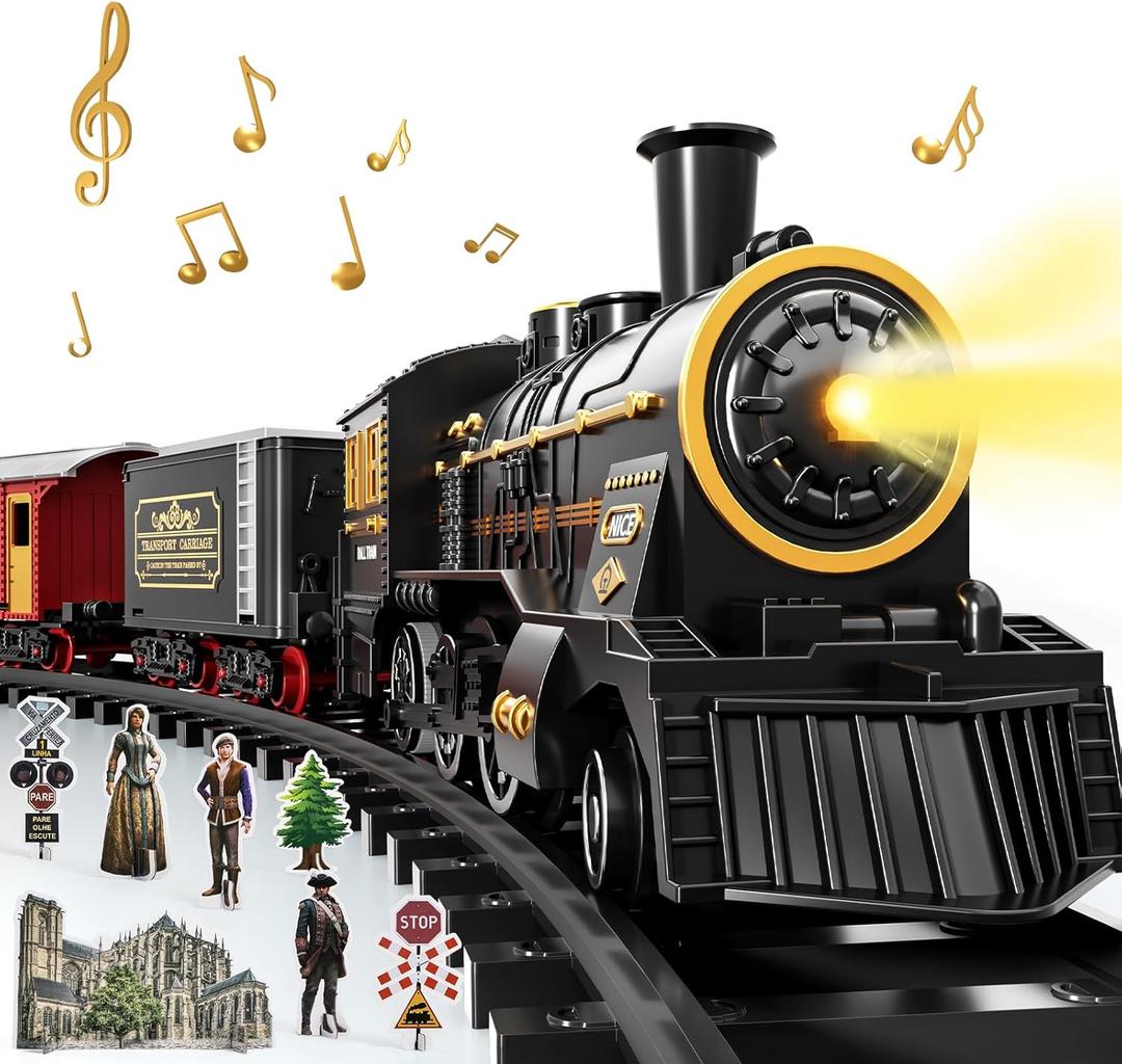 Train Set for Toddlers 3-4, Electrical Trains with Track, Light, Sound and Scene, Christmas Train Sets for Around The Tree, Christmas Birthday Gifts for Kids Boys Girls 3-8 Years Old
