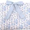 Quilted Bible Cover with Bow, 12.6x10.6in Polyester Blue Flower Pattern Bible Book Sleeve Carrying Case Protector for Women Girls Christian Gifts