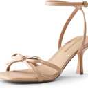 DREAM PAIRS 2026 Women's Bow Heels -Kitten Heels for Women, Square Toe Strappy Heeled Sandals, Elegant Wedding & Bridal Bownots Sandals for Formal & Special Occasions, Size 9, Nude, SDHS25073W