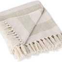 DII Rustic Farmhouse Cotton Cabana Striped Blanket Throw with Fringe, 50 x 60 - Cabana Striped Artichoke