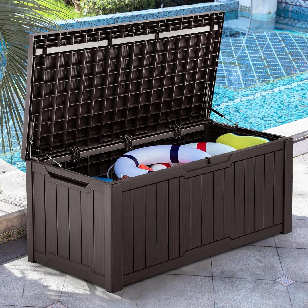 YITAHOME 120 Gallon Large Deck Box, Resin Outdoor Storage Box for Outdoor Pillows, Garden Tools and Pool Supplies, Waterproof, Lockable, Dark Brown