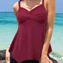 Septangle Tankini Swimsuits for Women Two Piece Bathing Suit for Tummy Control Flowy Twist Front Swimwear Swim Top with Short (12, Wine Red)