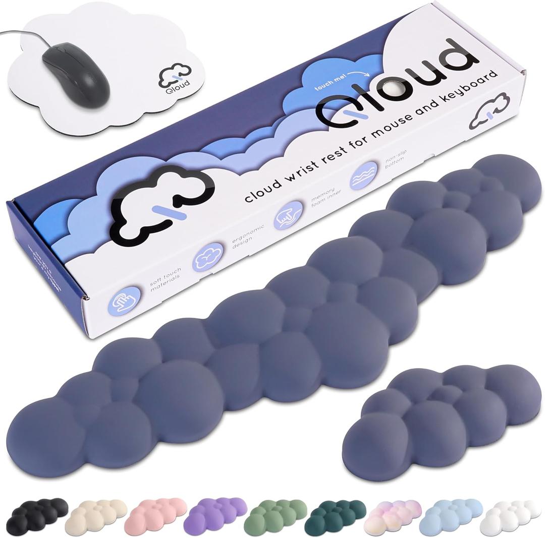 Qloud Cloud Wrist Rest Keyboard Wrist Rest for Computer Keyboard Pad, Cloud Keyboard Wrist Rest, Wrist Pad for Keyboard, Memory Foam, Non Slip Base, Comes with Mouse Pad - Slate Blue