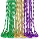 Artlunar 24 PCS Mardi Gras Beads Necklace, Pride LGBTQ Rainbow Patriotic Red Blue Silver Bead Necklaces, LGBT Beads Necklace for Pride, Patriotic Day, Party Favor, Carnival (Green Gold Purple)