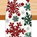 Christmas Winter Table Runner, Red Green Silver Snowflakes Tabletop Runners Xmas Winter Seasonal Holiday Table Decorations for Farmhouse Kitchen Dinning Home Indoor Party Decor 13x72in