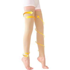 TOFLY Medical Thigh High Compression Socks Footless for Women & Men, Opaque Support Hose, 15-20mmHg Graduated Compression Stockings with Silicone Band for Varicose Veins, Edema, DVT, 1 Pair Beige M