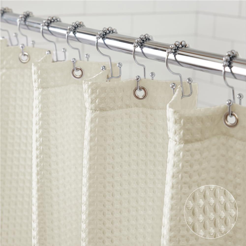 GORILLA GRIP Waffle Shower Curtain, Thick Weighted Fabric, Wrinkle and Rust Resistant, Hotel Quality Design, Heavy Duty Long Curtains for Bathroom Showers, Bath Tubs, Machine Wash, 72x72 Ivory Cream