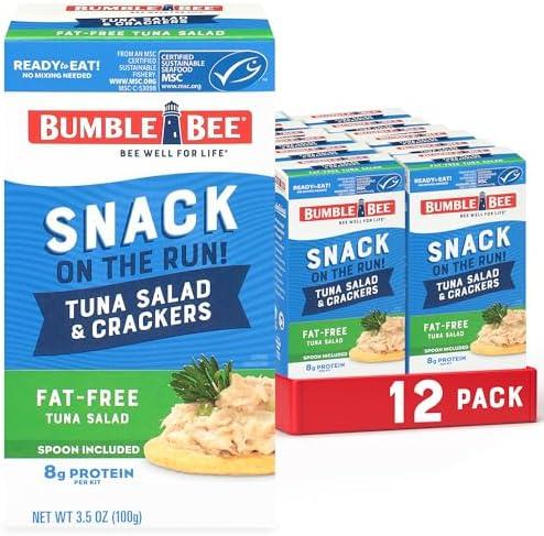 Bumble Bee Snack On The Run Fat-Free Tuna Salad with Crackers Kit- Ready to Eat, Spoon Included - Wild Caught Tuna - Shelf Stable & Convenient Protein Snack, 3.5 Ounce Boxes (Pack of 12) 2 Boxes Best By 11/25