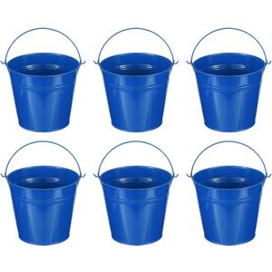 PATIKIL 5.9"x5.1" Small Metal Buckets with Handle, 6 Pcs Mini Galvanized Bucket Colorful Easter Buckets for Crafts Party Favors Decoration, Deep Blue