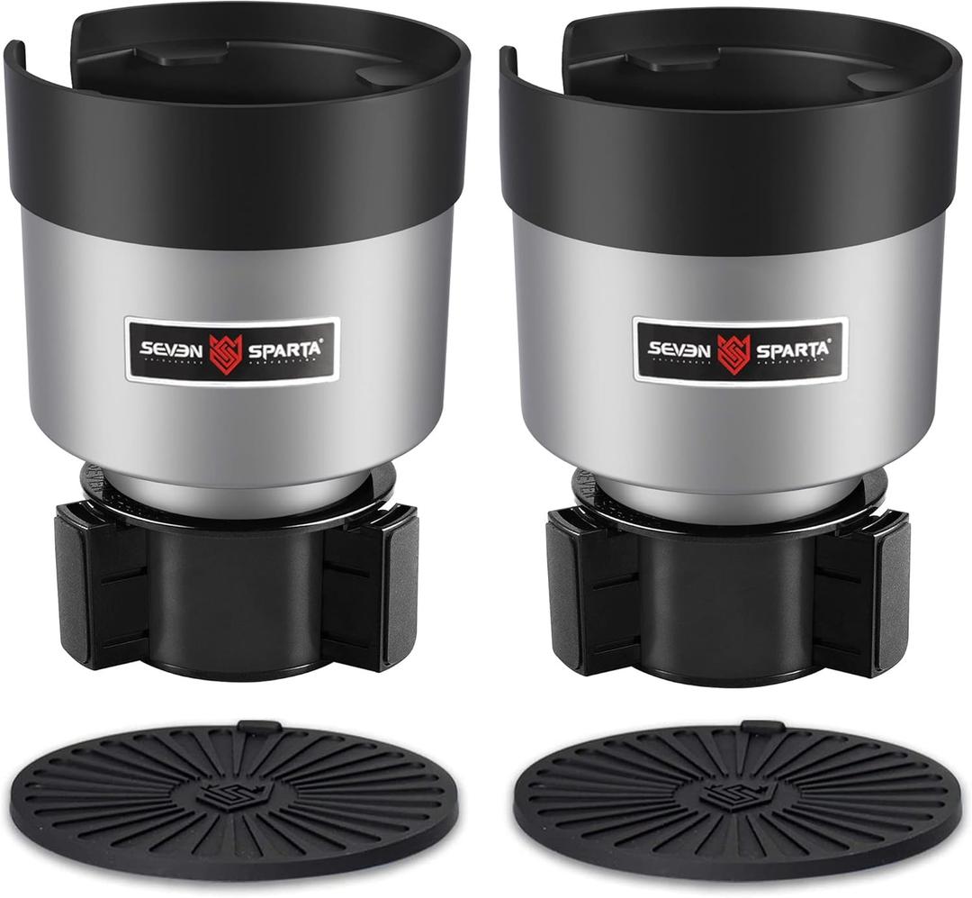 SEVEN SPARTA 2 Pack Car Cup Holder Expander Organizer Adjustable Base, Compatible with Yeti 20/26/30 oz, Hydro Flasks 32/40oz, Nalgenes 30/32/38/48 oz, Other Bottles in 3.4"-3.8" (Silver)