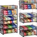 3-Pack Stackable Can Rack Organizer for Pantry, Adjustable Can Holder for Various Ounce of Cans up to 90, Rolling Can Dispenser for Canned Food Soup Goods Storage in Kitchen Cabniet, 2 Tier, Black