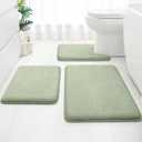 HOMEIDEAS Upgraded Bathroom Rugs Set 3 Piece, Extra Thick Absorbent Soft Memory Foam, Washable Toilet Bath Mat (Sage Green,17"x24"+20"x32"+U Shape 20"x24")