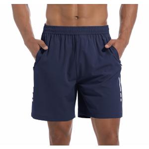 Lissmith Mens Gym Shorts 7 Inch Athletic Workout Running Casual Hiking Basketball Quick Dry Lightweight Active Shorts Navy XL (Black, XL)