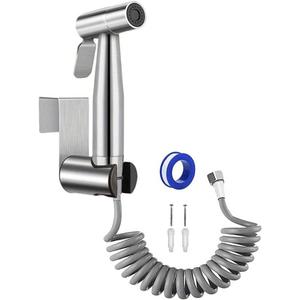 Toilet Bidet Sprayer Hose Kit with Hanger,Spray Bidet Attachment Water Pressure Control Adjustable Stainless Steel Diaper Bidet Toilet Water Spray Gun for Washing Bath Pet Shower (NO T Valve) 1 Set