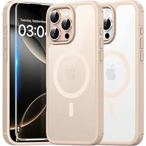 TAURI 3 in 1 for iPhone 16 Pro Case, Compatible with MagSafe [Not-Yellowing] with 2X Screen Protectors, Military-Grade Protection, Slim Magnetic Case for 16 Pro 6.3", Desert