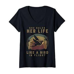 Womens Motivational Quote She Rules Her Life Like A Bird In Flight V-Neck T-Shirt.XL