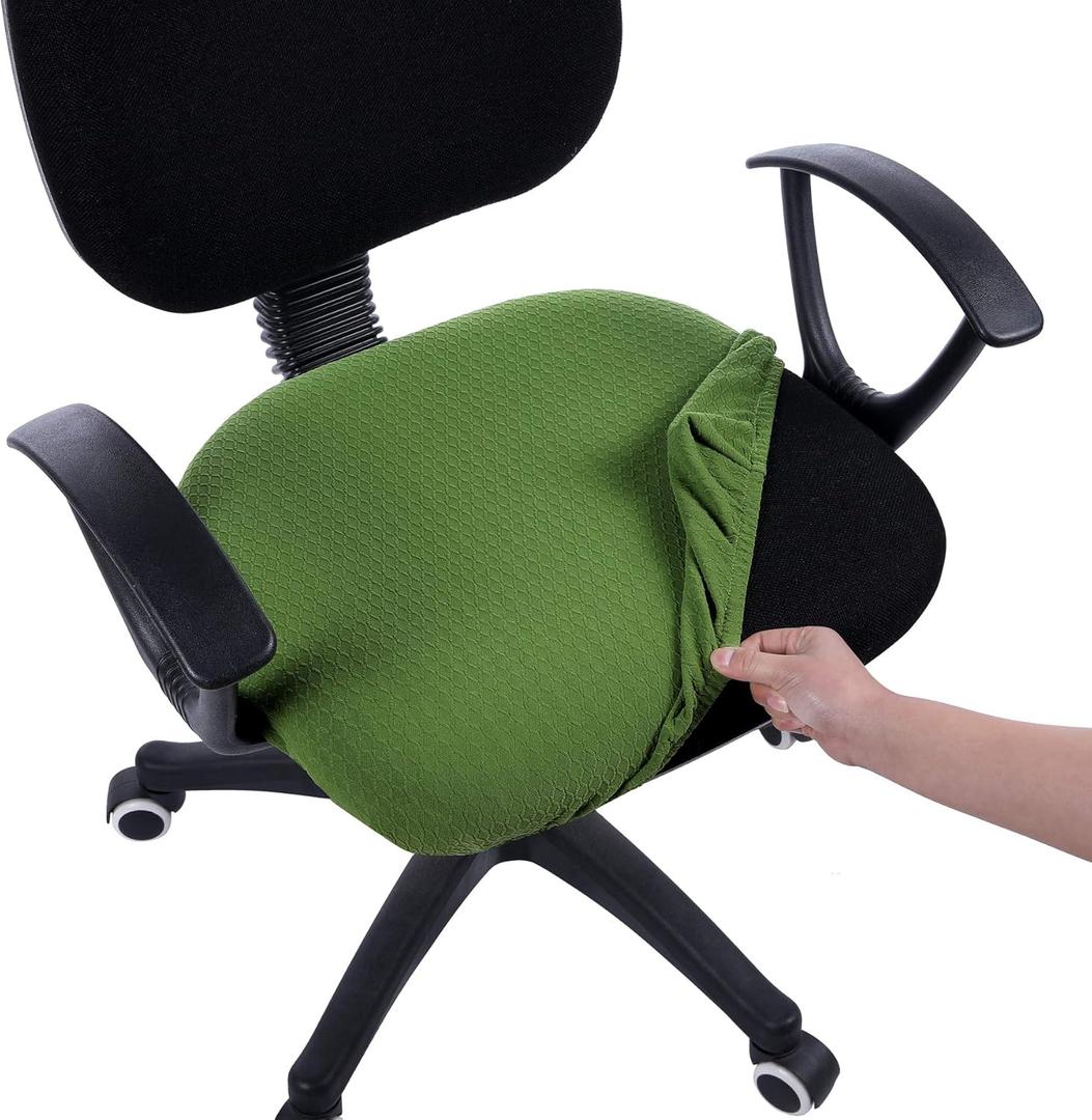 Smiry Stretch Jacquard Office Computer Chair Seat Covers, Removable Washable Anti-dust Desk Chair Seat Cushion Protectors - Olive Green
