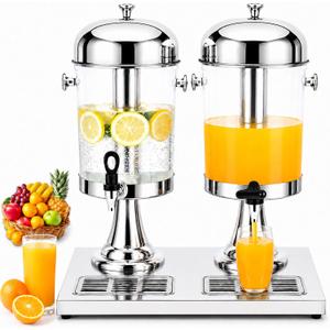 4.2 Gallon Beverage Dispenser, Dual Drink Dispenser with Stand, Stainless Steel Juice Dispenser with Ice Core, Leak Proof Spigot & Drip Tray, Commercial Drink Dispenser for Parties Buffet Catering (EXP 08/22/29)