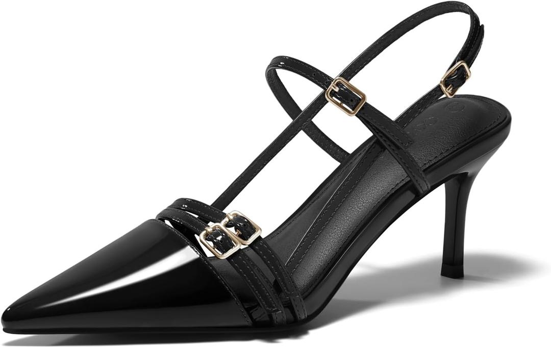 Coutgo Womens Slingback High Heels Strappy Closed Pointed Toe Pumps Ankle Strap Dress Shoes, Size 7.5