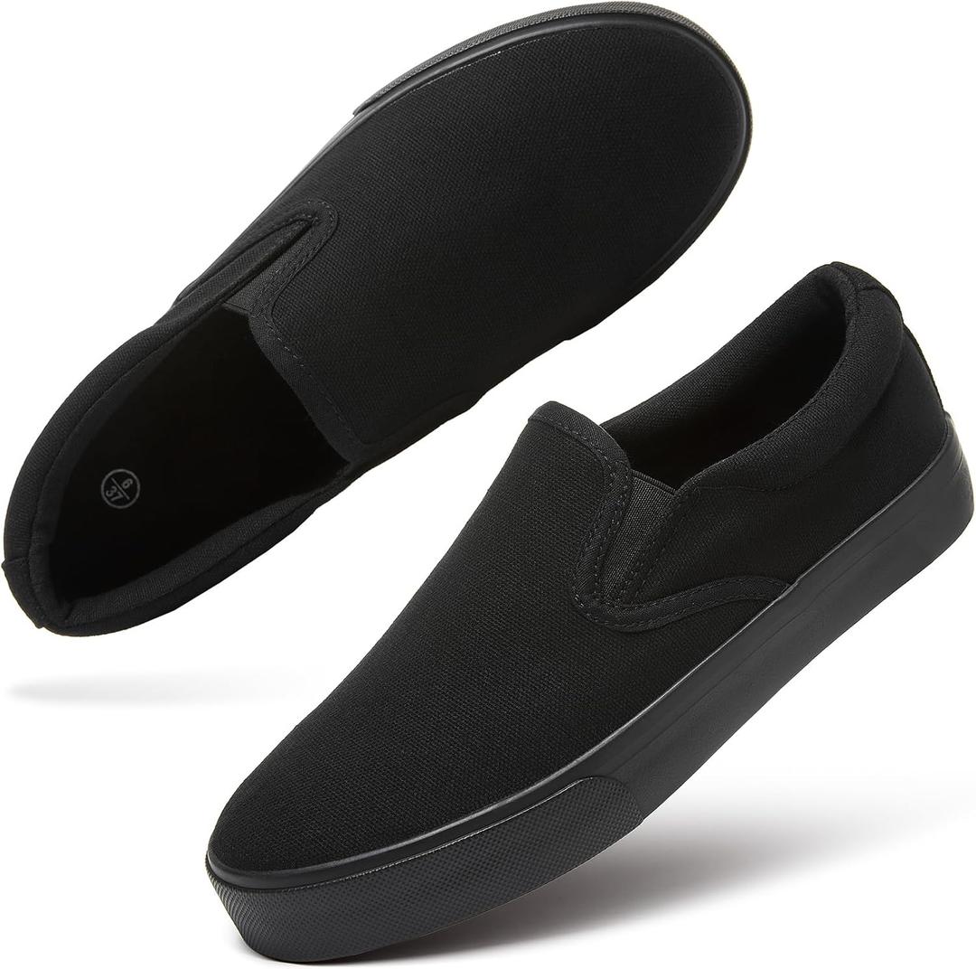 Women's Slip on Shoes Canvas Sneakers Loafers Non Slip Shoes Low Top Casual Shoes (9, Full Black)
