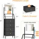 HIGDBFE 4-Drawer Dresser with Mirror, Vanity with 2-Tier Shelves, Fabric Chest of Drawers for Small Space, Vertical Storage Cabinet for Bedroom, Nightstand Bedside Table Furniture, Black, 15.3" W, 11"D x 15.3"W x 58"H