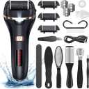 AdamPark Electric Callus Remover for Feet,Rechargeable Foot File Hard Skin Remover,Waterproof 14 in1 Professional Pedicure Kit for Cracked Heels &Dead Skin,with 3 Roller Heads 2 Speed(Black J8)