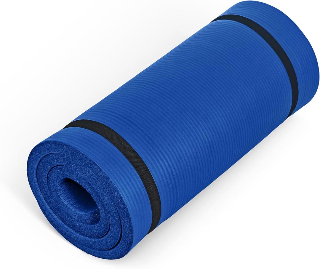 CAP Barbell 1-Inch High Density Exercise Yoga Mat with Strap | Multiple Colors (Blue)