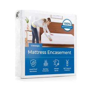 Linenspa Zippered Mattress Encasement – Queen Size Waterproof Mattress Protector – Quiet Cover & Complete protection – Dorm Room Essentials, White