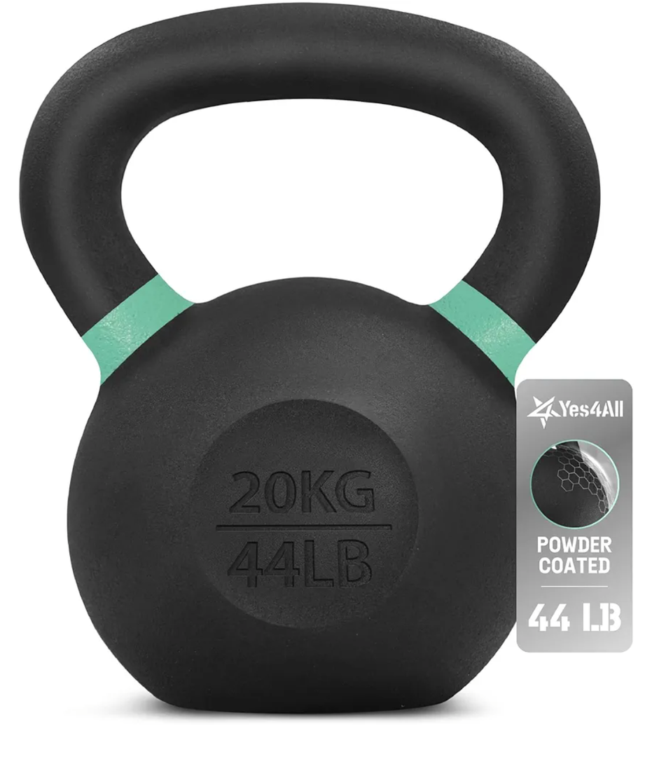 Yes4All Powder Coated Cast Iron Kettlebell Strength Training Kettlebells Weight Set for Full Body Workout, Home Gym 44LB